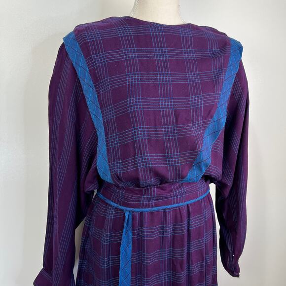 Vintage 80s Rabbit Rabbit Rabbit Windowpane Dress Boho Prairiecore - Picture 2 of 8